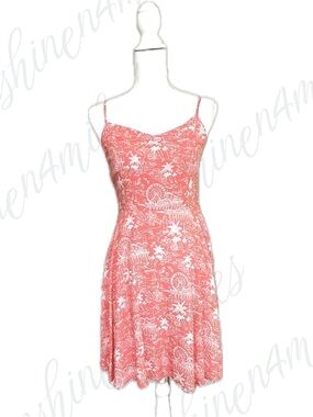OLD NAVY “Travel Scene” Pink/Coral/White Fit & Flare Cami Sundress size Small